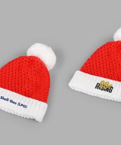 Strikket julelue med dusk og logo